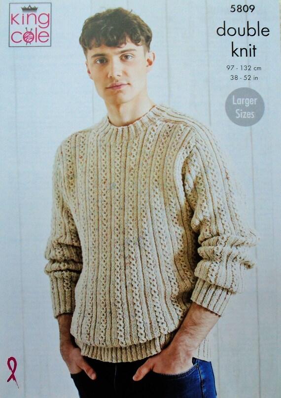 Mens Knitting Pattern K5809 Mens Round or Button Neck Rib and