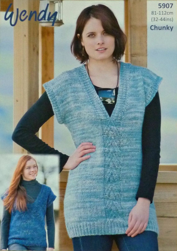KNITTING PATTERN Ladies Sleeveless Tunic or Jumper Chunky Wendy 5907