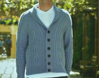 Mens Knitting Pattern K3534 Mens Cable Jacket/Cardigan with Roll Collar Aran (Worsted) King Cole