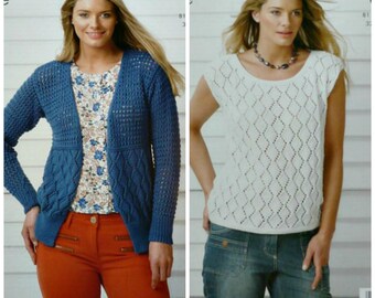 Womens Knitting Pattern K3528 Ladies Long Sleeve Lacy Cardigan and Sleeveless Lacy Top Knitting Pattern DK (Light Worsted) King Cole
