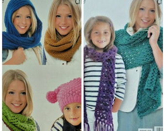 Womens Knitting Pattern K4092 Ladies/Childrens Lacy Scarf and Shawl plus Hats, Cowls and Scarf Knitting Pattern Chunky (Bulky) KC