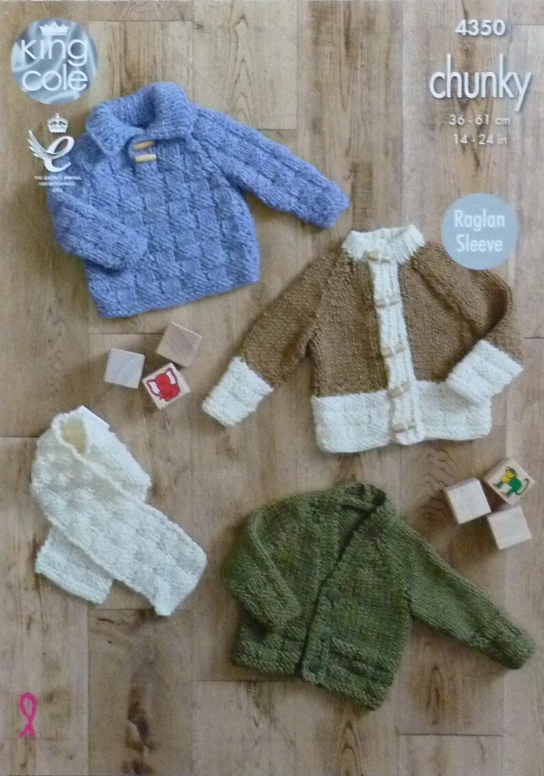 Jumper and Scarf Knitting Pattern Chunky Baby Knitting Pattern K4350 Babies Basketweave Cardigans King Cole Bulky