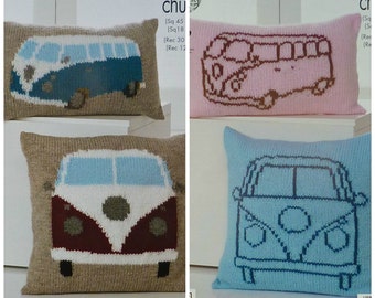 Cushion Knitting Pattern K4324 VW Campervan Outline Cushions Knitting Pattern in Chunky (Bulky) King Cole