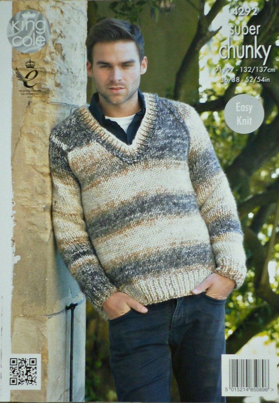 Mens Knitting Pattern K4292 Mens Easy Knit Long Sleeve V-neck | Etsy UK