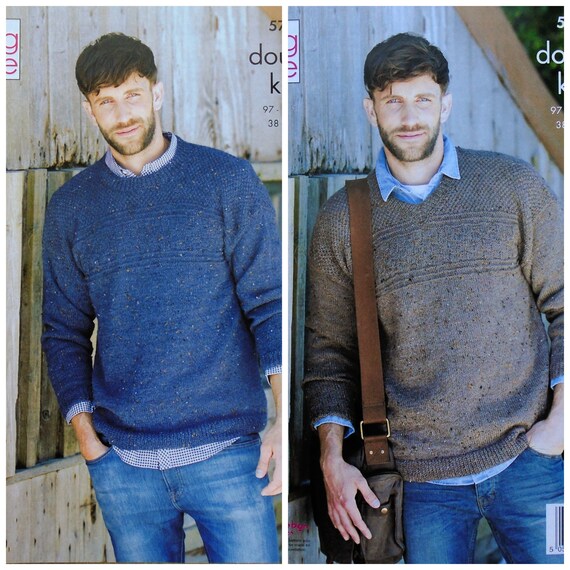 Mens Knitting Pattern K5799 Mens Long Sleeve Round or Vneck Etsy UK