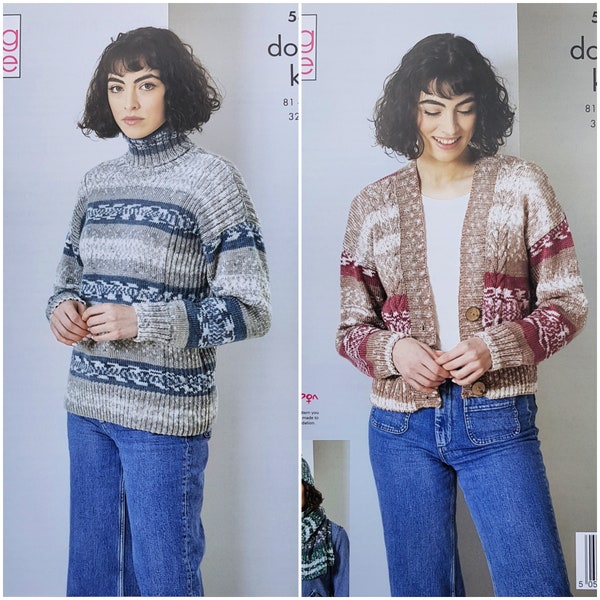 Womens Knitting Pattern K5899 Ladies Cable Cardigan, Hat, Scarf and Polo Neck Jumper Knitting Pattern Chunky (Bulky) King Cole