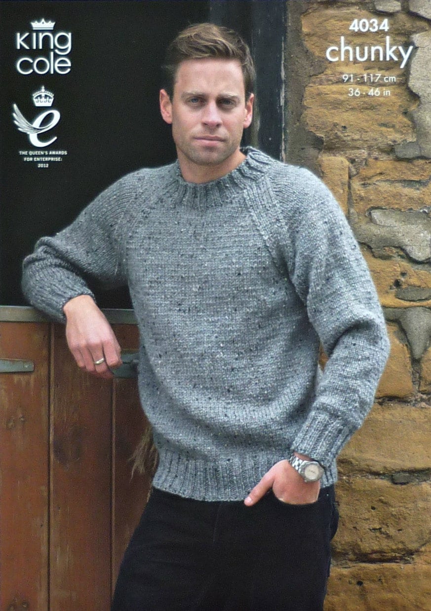 Mens Knitting Pattern K4034 Mens EASY KNIT Long Sleeve Jumper Etsy Canada