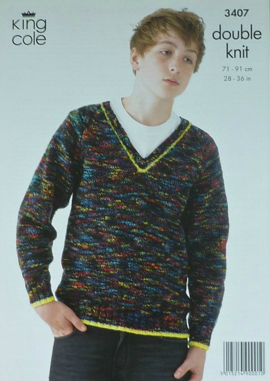 Boy/'s Hooded /& V Neck Jumpers Knitting Pattern King Cole DK 3407