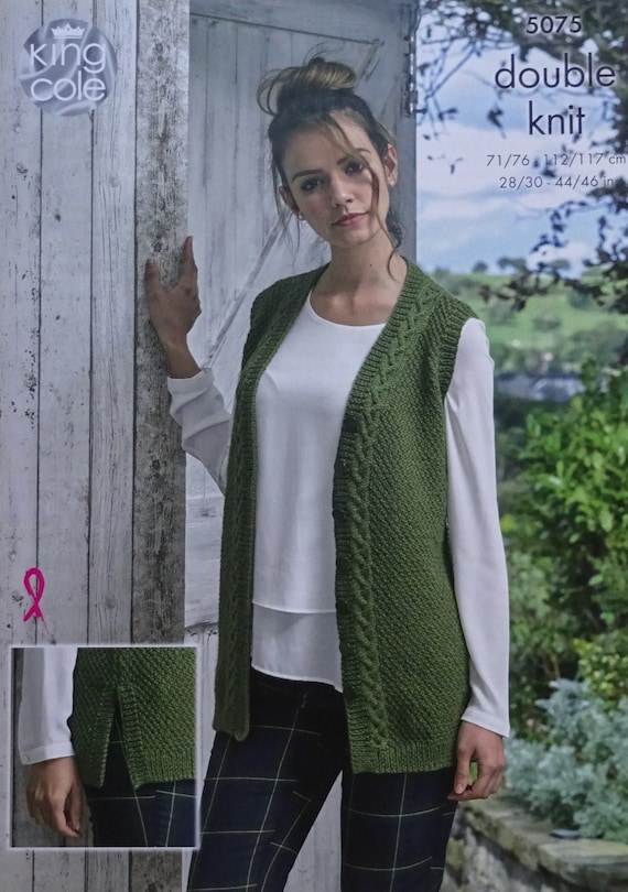 Womens Knitting Pattern K5075 Ladies Cable Edge V Neck Moss Stitch Cardigan & Waistcoat Knitting Pattern DK (Light Worsted) King Cole Womens Knitting Pattern K5075 Ladies Cable Edge V Neck Moss Stitch Cardigan & Waistcoat Knitting Pattern DK (Light Worsted) King Cole
