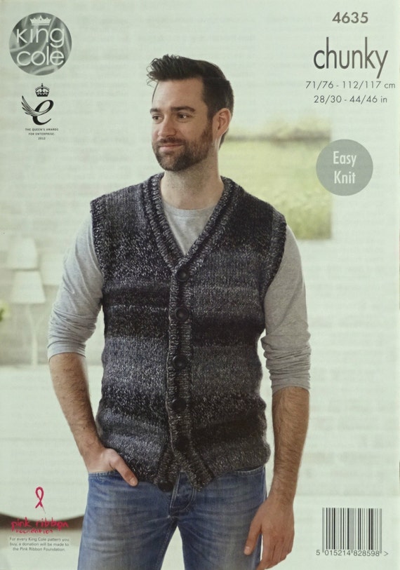 Mens Knitting Pattern K4635 Mens Easy Knit Sleeveless VNeck Etsy