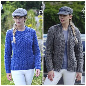 Womens Knitting Pattern K4708 Ladies Textured Cable Jumper and Edge to Edge Cardigan Knitting Pattern Super Chunky (Super Bulky) King Cole
