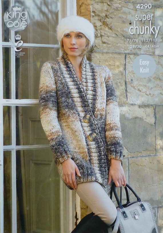 KNITTING PATTERN Ladies Long Sleeve Easy Knit Cardigans Super Chunky 4287