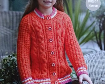 KNITTING PATTERN Childrens Cable Cardigan & Collar Jumper Chunky KingCole 4718 