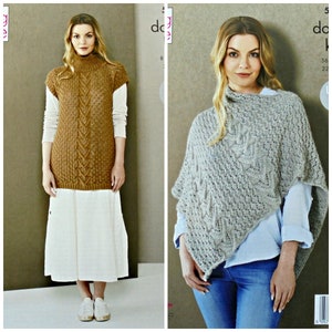 Womens Knitting Pattern K5494 Ladies Cable and Lace Long Tunic/Dress and Cable and Lace Poncho Knitting Pattern DK (Light Worsted) King Cole