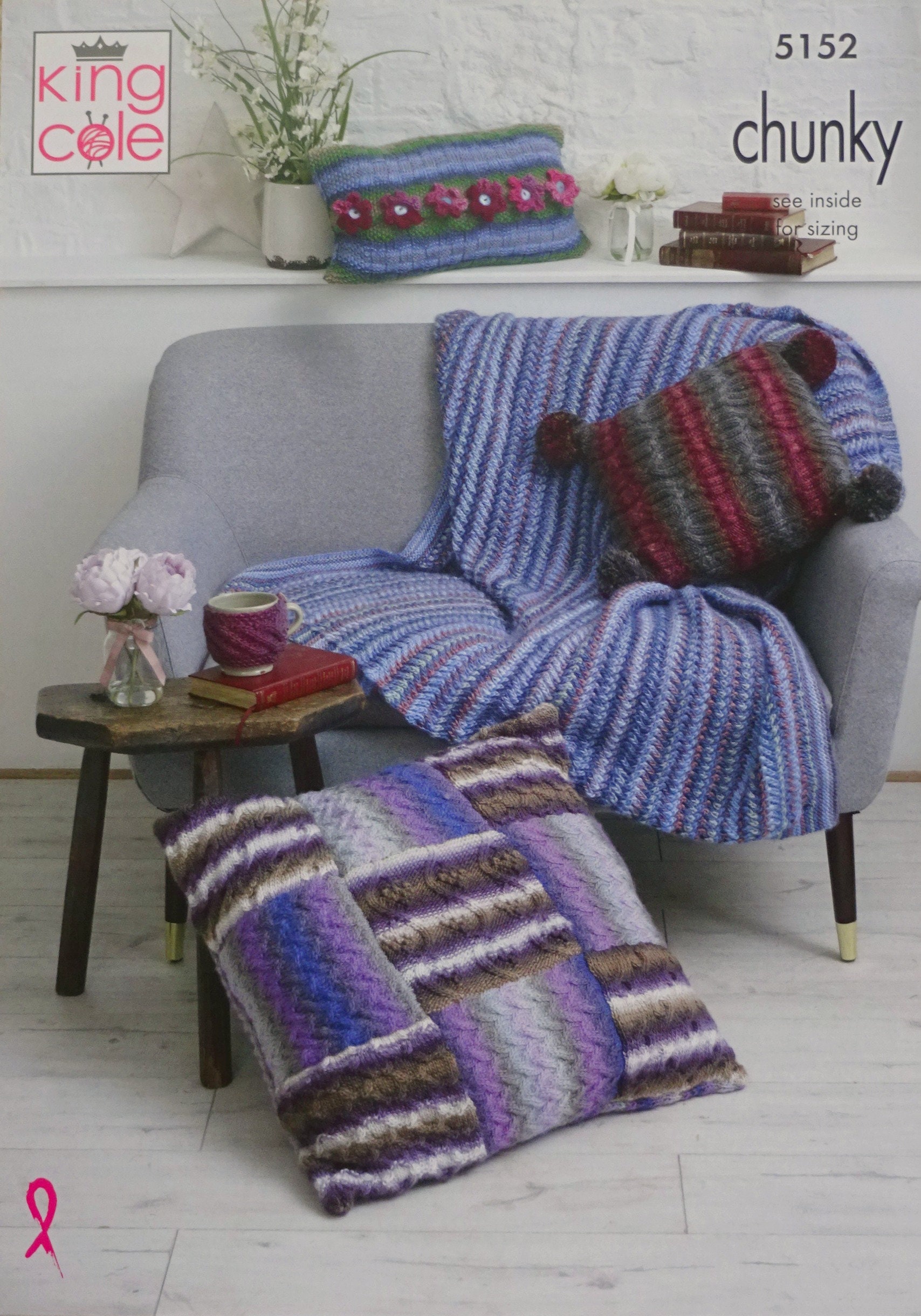 King Cole 5152 Throw Cushions /& Floor Cushion Chunky Knitting Pattern