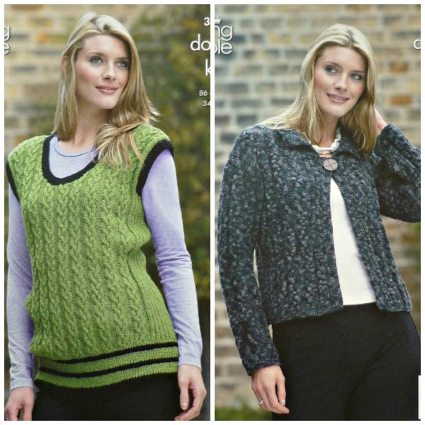 Womens tricot motif K3187 dames pull sans manches câble et gaine de câble tricot motif DK (lumière Worsted) King Cole