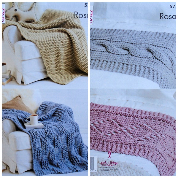 Blanket Knitting Pattern K5758 Easy MossStitch, Textured Throw &Cable, Diamond BedRunner Knitting Pattern Mega Chunky (Mega Bulky) King Cole