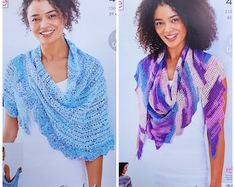 Womens Crochet Shawl Pattern C5874 Ladies 2 Styles Ladies Shawls/Wraps Crochet Pattern 4ply (Sport) King Cole