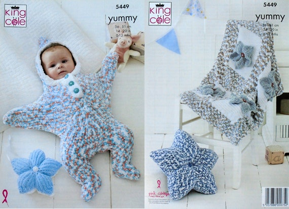 Baby Knitting Pattern K5449 Babies Star Sleep Suit Blanket Star