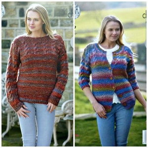 Womens Knitting Pattern K4663 Ladies Easy Knit Cable Jumper and Cardigan Knitting Pattern Chunky (Bulky) King Cole