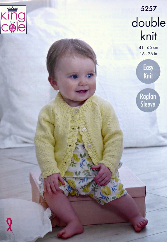 Baby KNITTING PATTERN Baby Easy Knit Hooded//Round Neck Cardigan DK KingCole 5257