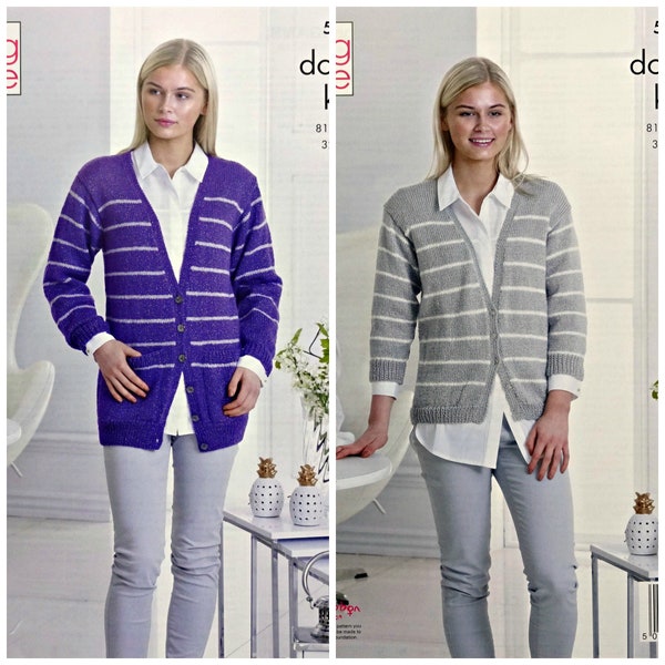Womens Knitting Pattern K5251 Ladies Striped Cardigans in two lengths Knitting Pattern DK (Light Worsted) King Cole