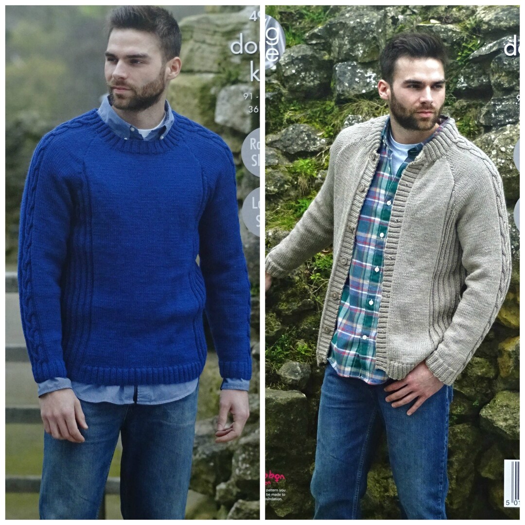 Mens Knitting Pattern K4925 Mens Long Sleeve Round Neck Cable Etsy UK