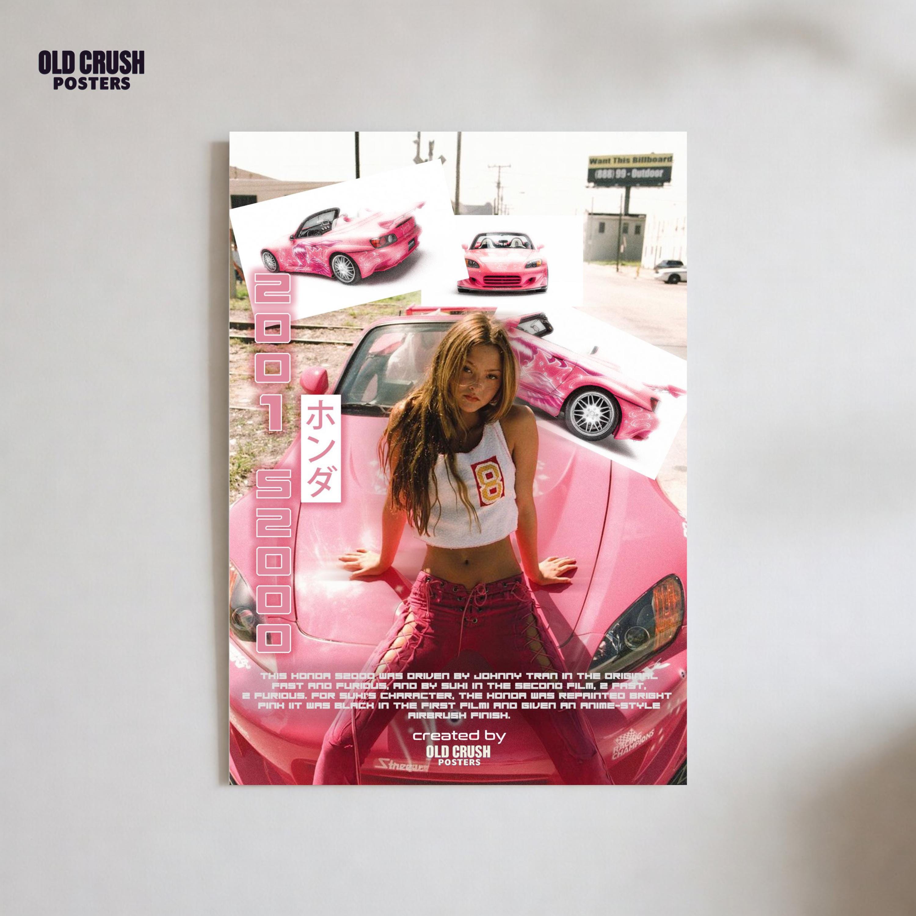 Pink S2000 Y2K Suki Poster, 2 Fast 2 Furious, Street Racing Movie