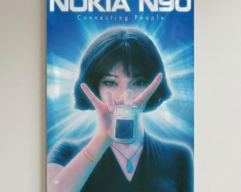 Nokia N90 Poster Print, Y2K Tech Wall Art, 2000s Phone Ad, Cyber Blue Aesthetic