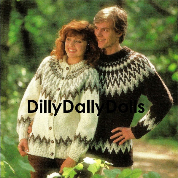 Vintage Icelandic sweater and cardigan knitting Pattern His and Hers sweater cardigan - to fit 34" to 44" Bust/Chest  - EXPERIENCED KNITTER