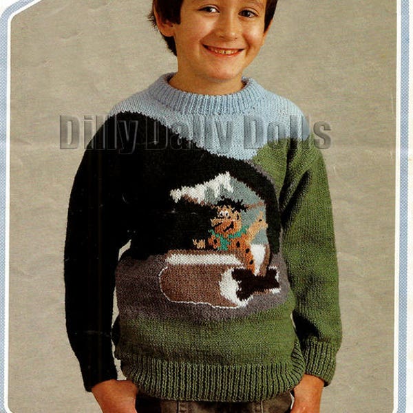 Vintage Fred Flintstone Intarsia/picture Sweater DIGITAL PDF knitting Pattern sizes 24”– 32” in DK yarn - Skills Level - Intermediate