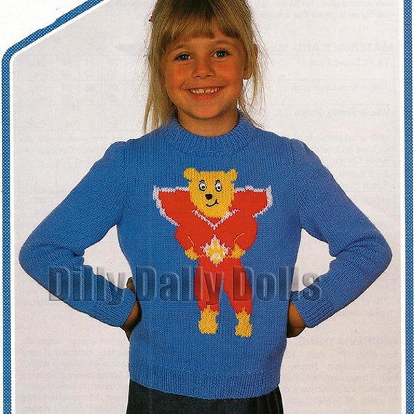 Vintage Super Ted intarsia/picture sweater DIGITAL PDF knitting Pattern in DK yarn chest sizes 20" - 34" - Skills Level - Intermediate