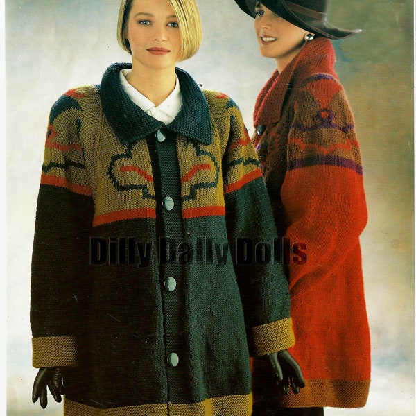 Chunky Swing Coat Knitting Pattern in two sizes 32"/34" and 36"/38"