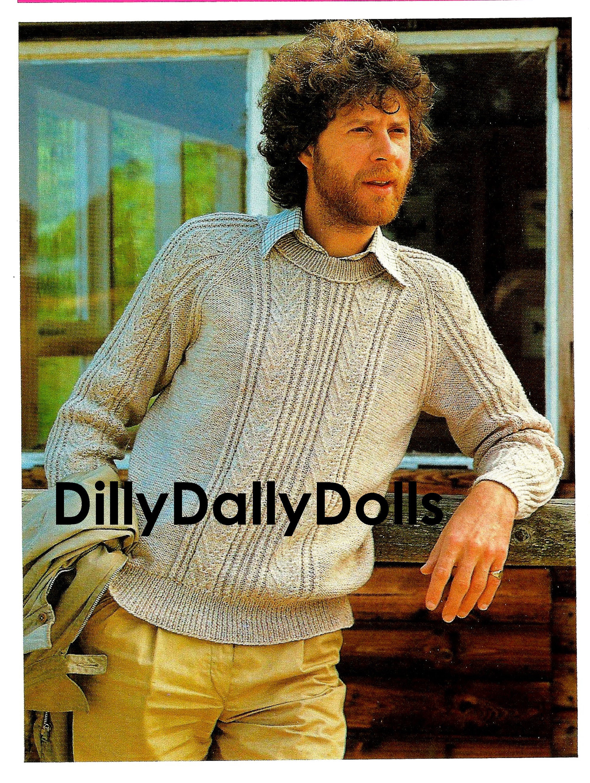 Man's Aran Sweater Pattern With Crew or 
