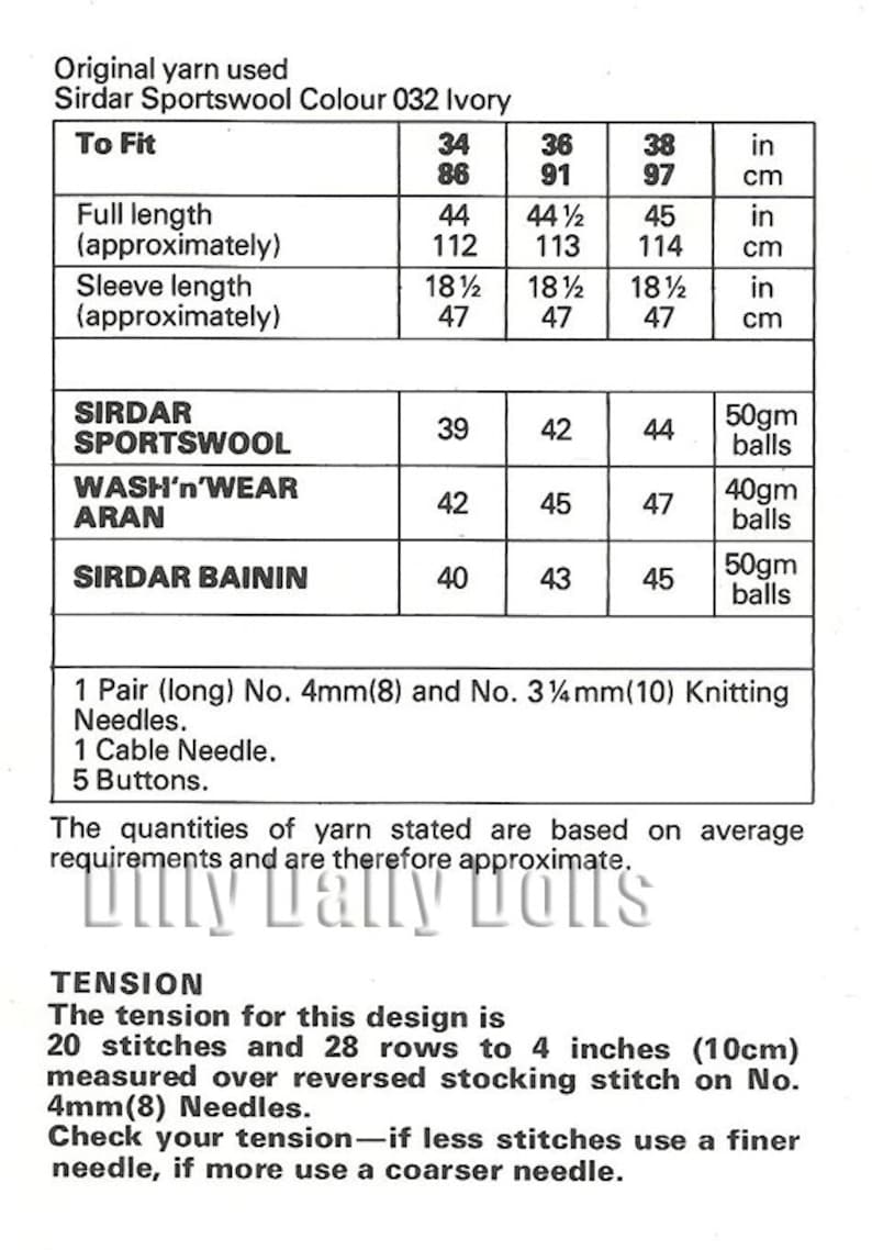 Sirdar 6152 Cable Knit Swing Coat in Aran yarn size 34-38