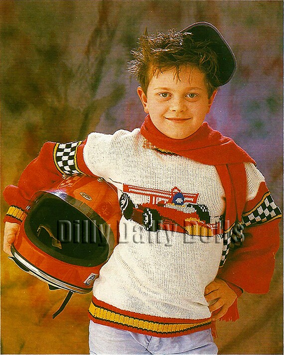 Race Car Intarsia motif Sweater Knitting Pattern in 4 Ply Yarn to Fit 30 to 38 Inch Chest Etsy Canada
