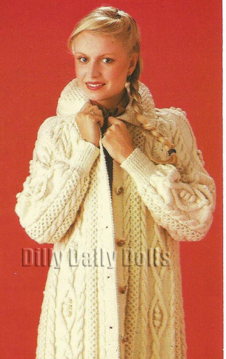 Sirdar 6152 Cable Knit Swing Coat in Aran yarn size 34-38