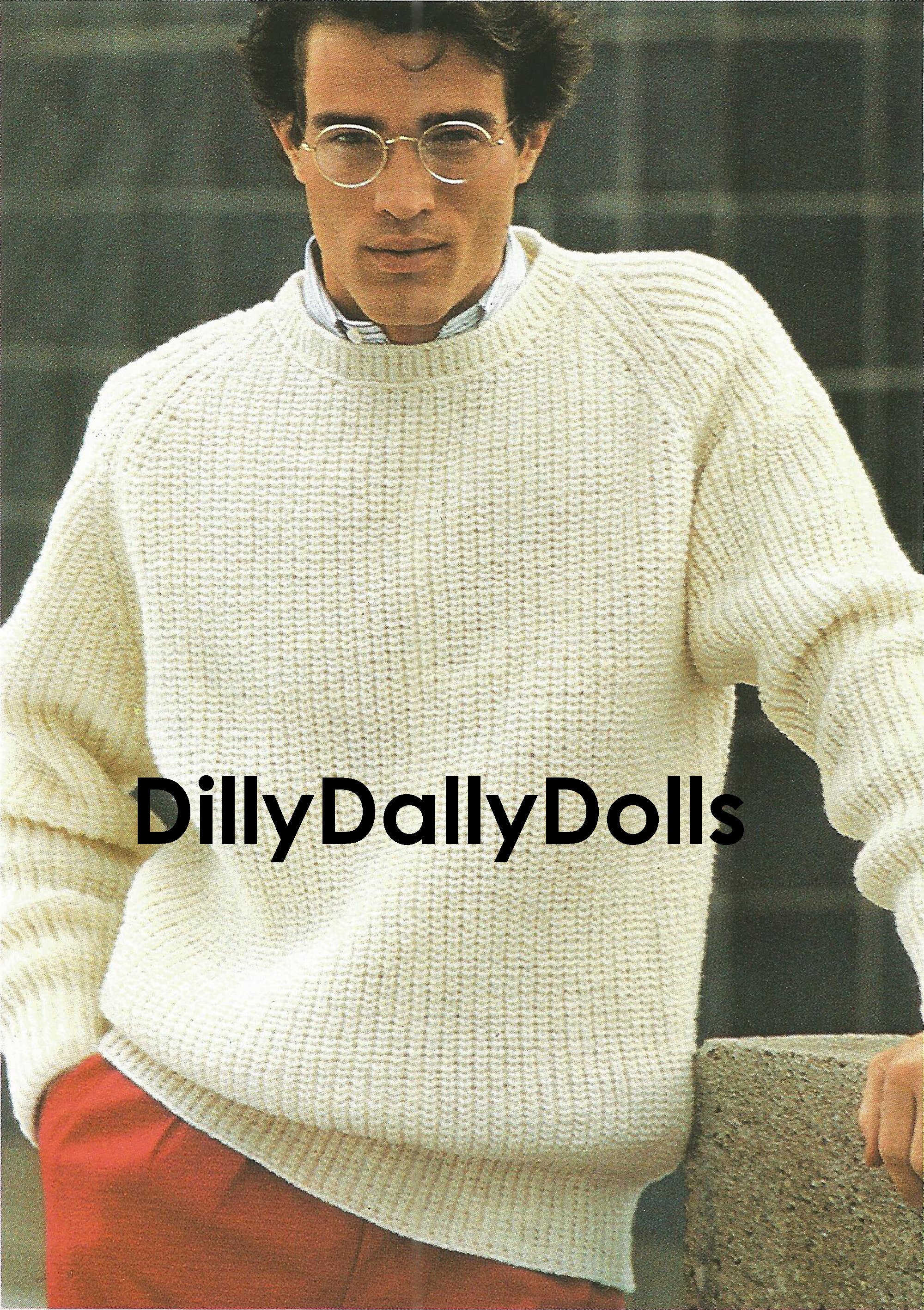 Man s Fisherman s Rib Sweater pattern loose fit with crew neck and raglan sleeves INTERMEDIATE KNITTER
