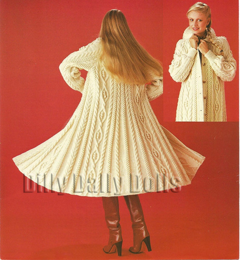 Sirdar 6152 Cable Knit Swing Coat in Aran yarn size 34-38