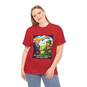 Political Satire Leprechaun Handshake Tee | St. Patrick's Day Humor tongue-in-cheek political art bright, retro-style illustration