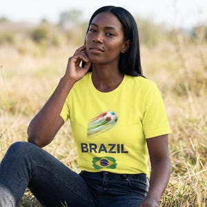 Camiseta de fútbol de Brasil / Camiseta de fútbol del orgullo brasileño / Regalo de ropa para fanáticos de viajes Camiseta de fútbol / Camiseta de fútbol Brasil Algodón ligero Airlume