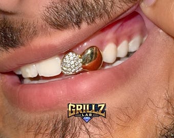 ¡Grillz doble liso y con diamante helado! ¡Dorado o plateado! ¡ENVÍO GRATIS!