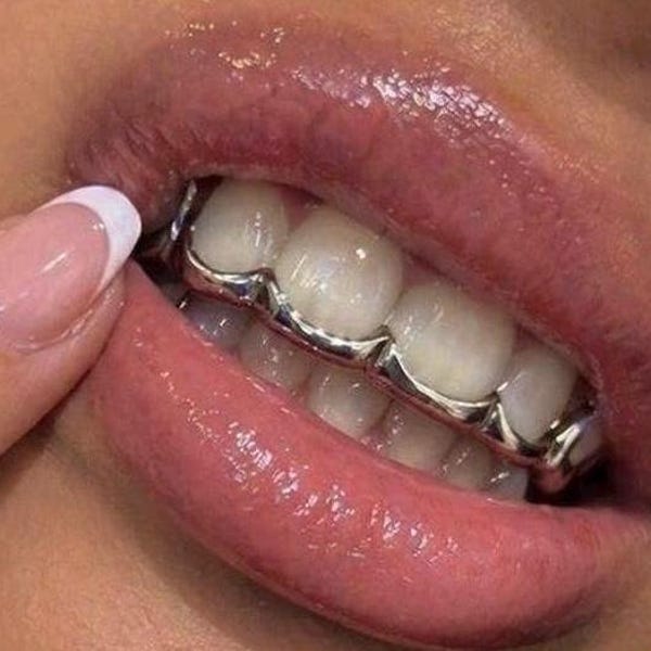 Complete set Grillz met gebogen staafjes, zilver, goud, roségoud! GRATIS VERZENDING!
