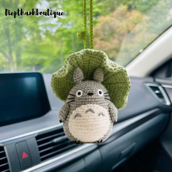 Crochet Totoro Hanging Ornament, Anime Amigurumi Decor, Handmade Crochet Car Charm