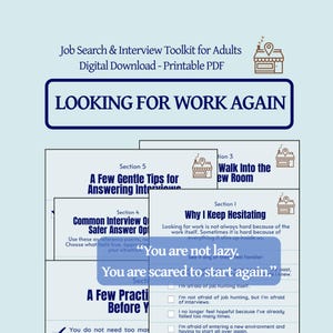 Buscando trabajo de nuevo / Kit de herramientas para la búsqueda de empleo y entrevistas para adultos / PDF imprimible