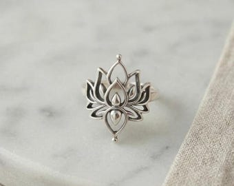 Handmade 925 Sterling Silver Big Divine Lotus Flower Ring