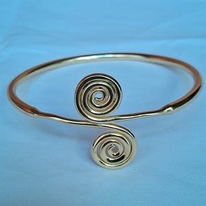 Gold Plated  Bangle: Double Spiral Arm Band, Large Upper Arm Cuff, Wire Wrap Armlet, Festival, Gypsy Bohemian, Belly Dancer Jewelry
