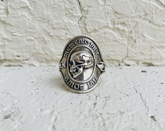 Anillo de calavera Memento Mori, anillo gótico de plata de ley maciza para hombre