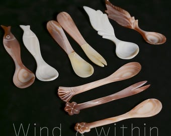 Mother of Pearl Spoon, Natural Shell Caviar Spoon, Mini Serving Utensil for Caviar Sugar Tea Coffee, Handmade Kitchen Tool, Unique Gift
