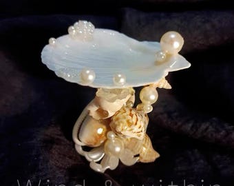 Mother of Pearl Shell Candle Holder, Natural Seashell Art Decor, Jewelry Tray, Incense Stand, Handmade Coastal Home Accent Gift